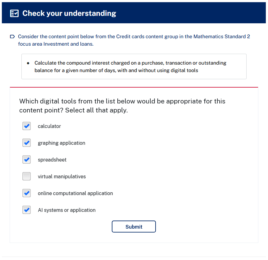 An online quiz with the heading Check your understanding.